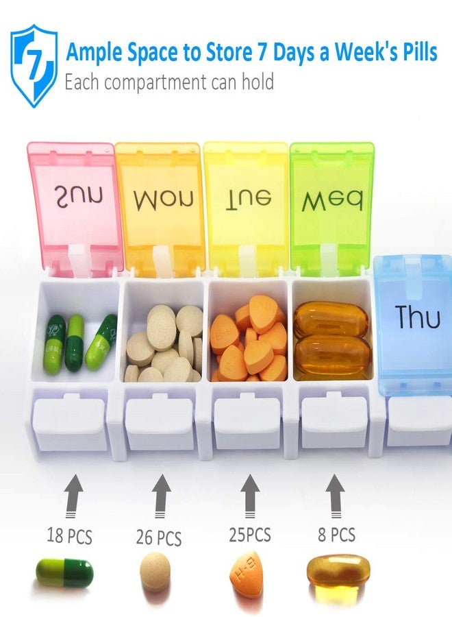 GOGOODA 2 Pack Weekly Pill Organizer Arthritis Friendly, Travel 7 Day Pill Holder Vitamin Container Organizer with Popup Open Design and Ample Space to Hold Vitamins, Fish Oil and Medication - Image 2